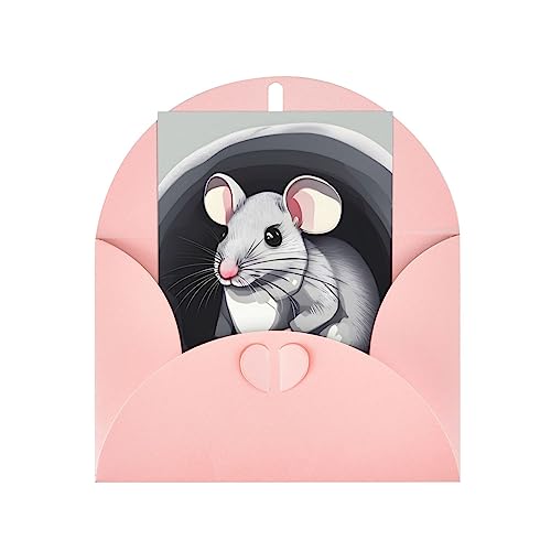 Grußkarte mit Maus im Loch, elegante Perlpapier-Urlaubskarte für Weihnachten, Segenskarte, Geburtstag, Valentinstag, Rosa von JZIRQWKXVS