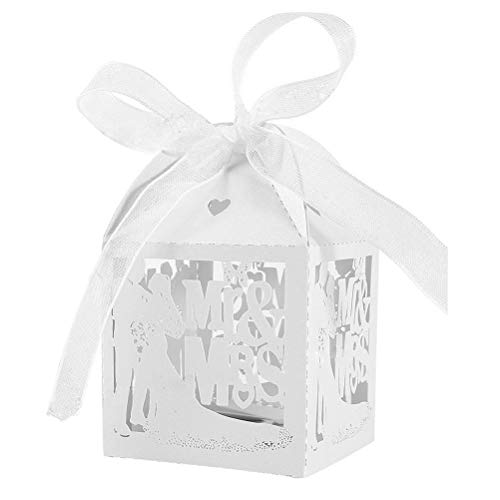 JZK 50x Klein weiß Hochzeitspaar Schachtel Bonbons Gastgeschenk Box Bonboniere Kartonagen Süßigkeiten Kartons Schokolade Kasten für Hochzeit Feier Hochzeitstag Party (Bonbon Schachtel 3) von JZK