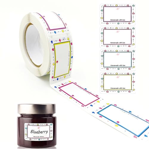 JZK 1 Rolle / 500 Stück selbstklebende Marmeladenglas-Etiketten, Etiketten für Gläser, Haushaltsetiketten, 45 x 30 mm, selbstklebende Etiketten, Etiketten für Zuhause und Küche von JZK