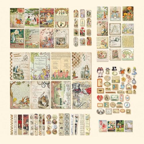 JZK 100 Stile Märchenmotiv Vintage Scrapbook Papiere und Aufkleber Set, Journaling Backing Papers Supplies Kit, Collage Papers Washi Aufkleber, Scrapbooking Dekorative Accessoires Materialien von JZK