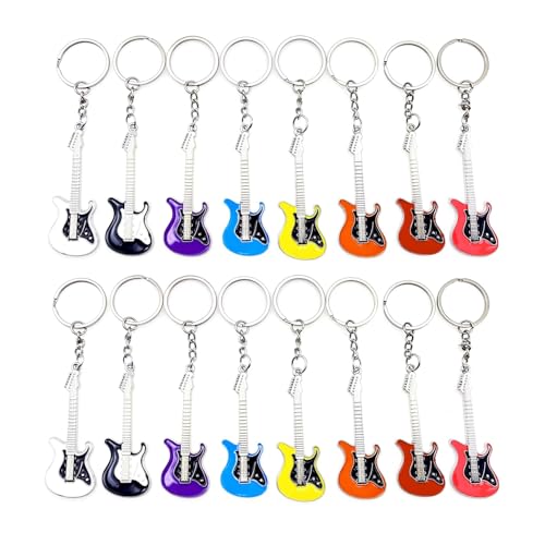 JZK 16x Gitarren Schlüsselanhänger Metall für Musik-Partygeschenke Partydekorationen zum Thema Gitarre Souvenirs Geschenk zum Thema Rockmusik Gastgeschenke Werbegeschenke für Musikfestivalpartys von JZK