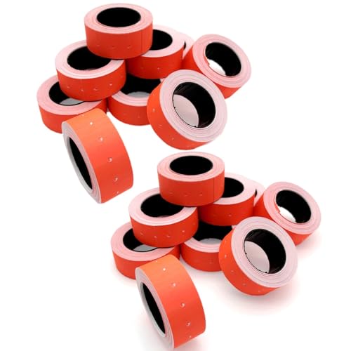 JZK 20 Rollen insgesamt 10.000 Stück rot/neonorange Preisauszeichneretiketten, 21 mm x 12 mm Preisauszeichneraufkleber, Papier-Preispistolen-Etiketten, 500 Stück pro Rolle von JZK