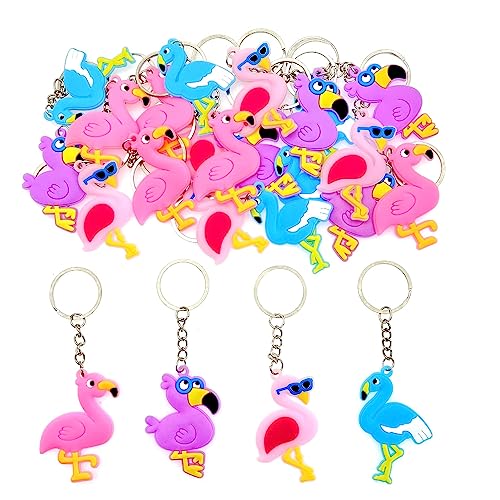 JZK 24 x Flamingo Schlüsselanhänger für hawaiianische Partygeschenke, mottoparty Hawaii Party zubehör, tropische Party-Dankesgeschenke für Gäste, karibische Party-Werbegeschenke Partytütenfüller von JZK