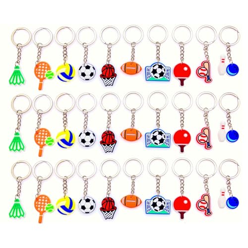 JZK 30 x Ball Sport Motto Party Favors Tischtennis Baseball Volleyball Bowling Basketball Fußball Schlüsselanhänger Ballspiele Preise Geschenk Gadget Kinder Geburtstag Party Tütenfüller von JZK