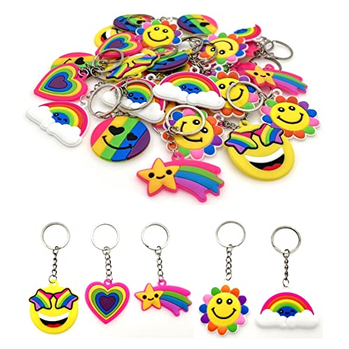 JZK 30 x Silikon Regenbogen Schlüsselanhänger Lächelndes Gesicht Set für Kinder für Kindergeburtstagsgeschenke, Schlüsselanhänger für Kinderparty Taschenfüller, Kinderparty danke geschenk von JZK