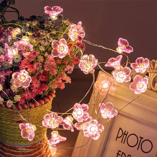 JZK 3m Warmweiß LED Rosa Blumen solarbetrieben Lichterkette Kupferdraht Wasserdichte dekorative solar leuchte leuchte Außen für Weihnachten Party Hochzeits dekoration Schlafzimmer ornament von JZK