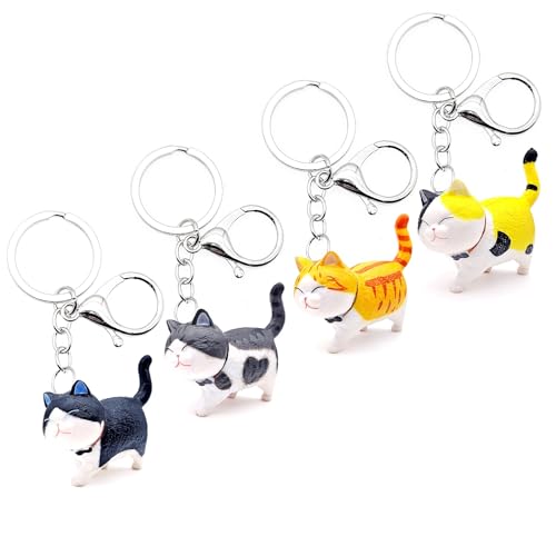 JZK 4 x süße mollige Katze Schlüsselanhänger, 3D Mini Spielzeug Katze mit Schlüsselanhänger, Katze Thema Geburtstag Party Favors Gadget, Kinder Party Bag Füllstoffe Giveaways Dankeschön Geschenk von JZK