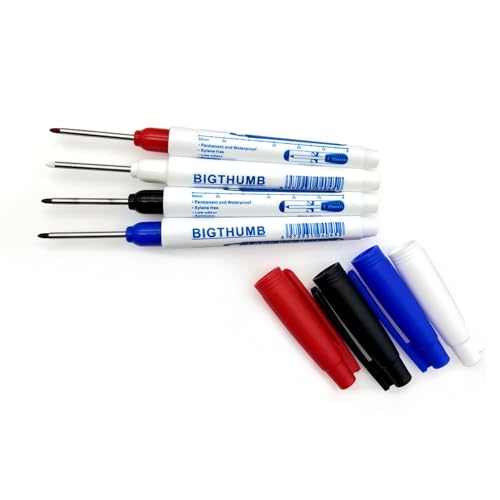 JZK 4 x wasserdichte permanente lange Spitze Marker Stift Tiefloch Marker Stift Langkopf feine Spitze Marker Lange Reichweite Konstruktion Markierung Stifte Tischler Stift von JZK