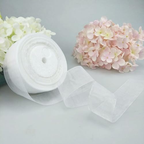 JZK Weißes Organzaband, 40 mm, 45 m lang, 4 cm breit, Tüll-Geschenkband für Geschenke, Hochzeitseinladungen, Chiffon, Geschenkverpackung, Schleifenband, Blumenstrauß von JZK