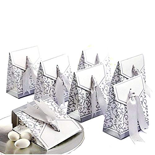 JZK 50x Silber Partygeschenke Box Papier Kleine Geschenkbox für Silber Hochzeit stag 25 Jahre Jahrestag Party Süßigkeiten Konfetti Box, Geburtstag, Taufe, Abschlussfeier, Weihnachtsgeschenke Box von JZK