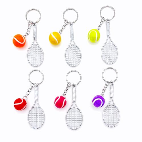 JZK 6 x Mini Metall Tennisschläger Schläger Schlüsselanhänger Tennisball Schlüsselanhänger Wimbeldon Tennis Thema Geschenk Tennis Fan Geschenk Tennis Party Gefälligkeiten Dekorationen Sportspiele von JZK