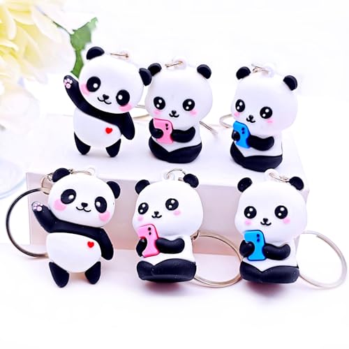 JZK 6x 3D niedlichem Panda Schlüsselanhänger, Gadget Partygeschenke Panda thema, Partytütenfüller Chinesische Mottoparty, Dankeschön-Geschenk Give away für Partys Panda Liebhabern von JZK