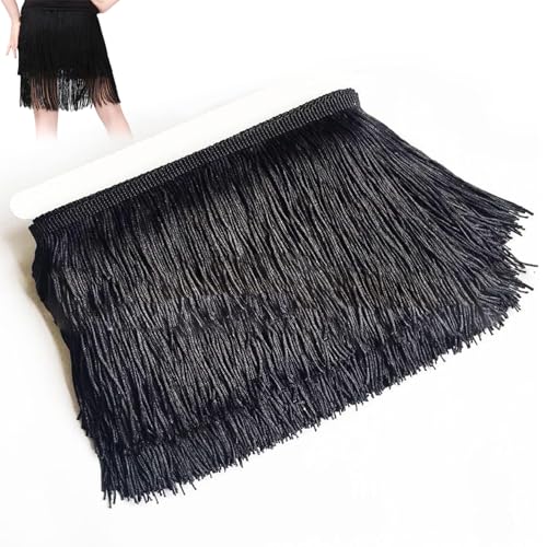 Randverkleidung, schwarze Randverkleidung 6 Zoll x 11 Yard Randverkleidung, weiche glatte Fade -Widerstands -Lampenschatten für DIY Latin Kleid Bühne Kleidung Accessoires Spitzenband von JZLEJC