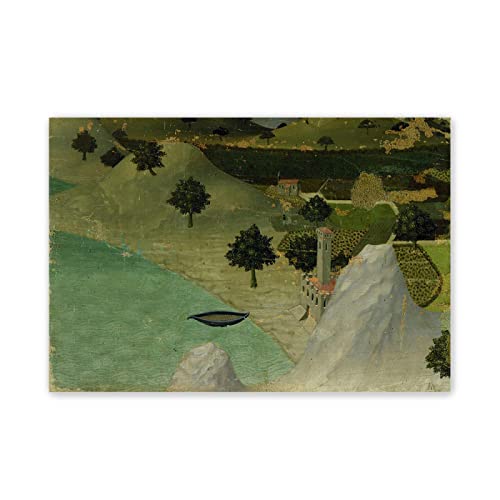 Berühmte Leinwand Wandkunst Ambrogio Lorenzetti Ölgemälde Reproduktion auf Leinwand(Blick auf ein Schloss am Rande eines Sees)Poster und Drucke Klassische Landschaft Bilder 60x90 cm(24x35in)rahmenlos von JZSDGB