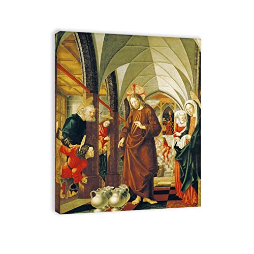 Berühmte Leinwand Wandkunst Michael Pacher Ölgemälde Reproduktion auf Leinwand(Hochzeit zu Kana)Poster und Drucke Klassische Religion Bilder 90x115 cm(35x45in)gerahmt von JZSDGB