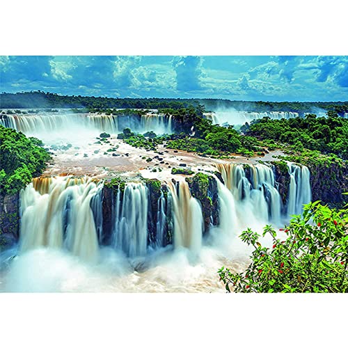 Grüne Bäume unter blauem Himmel Wasserfall Berge auf Leinwand, Natur, Poster und Landschaftsdrucke, moderne Bilder, Panoramabild, Druck auf Leinwand, abstrakte Kunst Malerei 40 x 60 cm (16 x 24 in) von JZSDGB