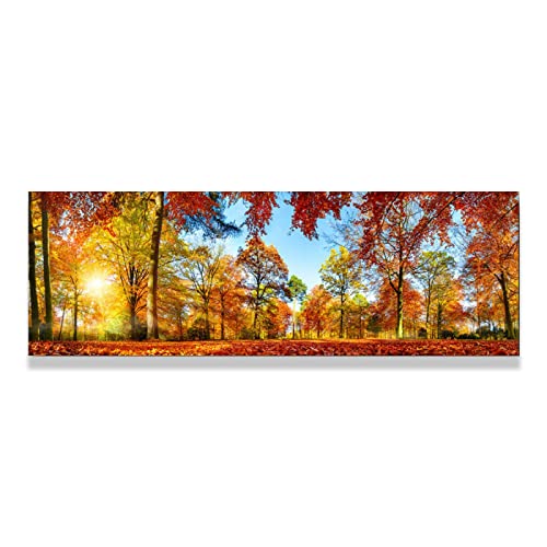 Herbstroter BlätterwaldLandschafts Gemälde Druck Auf Leinwand Poster Und Drucke Panorama Kunstdruck Leinwand Wandkunst Bilder für Wohnzimmer Wohnkultur 80x240cm(32x94in)rahmenlos von JZSDGB