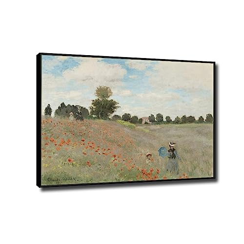 JZSDGB Leinwandbilder-Claude Monet(Mohnfeld)-Ölgemälde auf Leinwand-Berühmte Kunstdrucke-Poster und Druck klassisch Leinwand Wandkunst Bilder 30x42cm(12x17in) Schwarzer Rahmen von JZSDGB