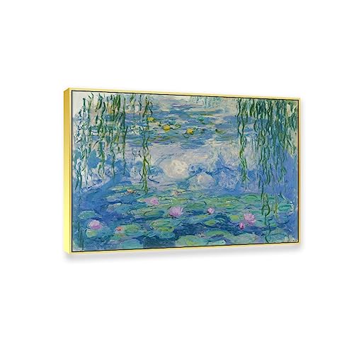 JZSDGB Leinwandbilder-Claude Monet(Seerosen, 1916)-Ölgemälde auf Leinwand-Berühmte Kunstdrucke-Poster und Druck klassisch Leinwand Wandkunst Bilder 30x42cm(12x17in) Goldrahmen von JZSDGB