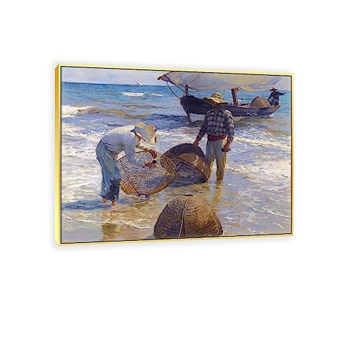 JZSDGB Leinwandbilder-Joaquín Sorolla(Die valencianischen Fischer)-Ölgemälde auf Leinwand-Berühmte Kunstdrucke-Poster und Druck klassisch Leinwand Wandkunst Bilder 30x40cm(12x16in) Goldrahmen von JZSDGB