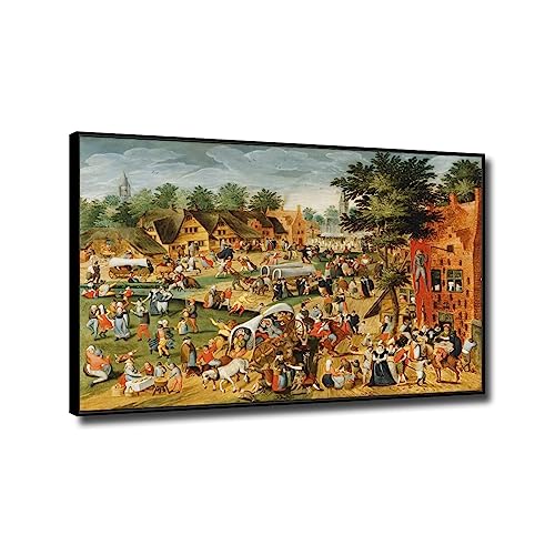 JZSDGB Leinwandbilder-Maerten van Cleve(Das Fest des Heiligen Georg)-Ölgemälde auf Leinwand-Berühmte Kunstdrucke-Poster und Druck klassisch Leinwand Wandkunst Bilder 60x90cm(24x35in) Schwarzer Rahmen von JZSDGB