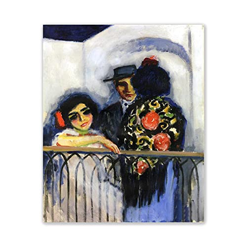 Leinwandbilder-Kees Van Dongen Berühmte Gemälde-Kunstdruck Poster und Drucke-Reproduktion Ölgemälde auf Leinwand-'Der Balkon'-Wandkunst Porträt Bilder Für Wohnkultur 90x108cm(35x43in)Rahmenlos von JZSDGB