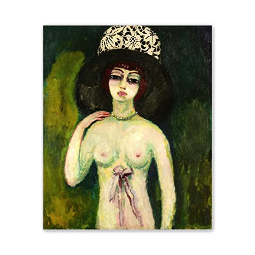 Leinwandbilder-Kees Van Dongen Berühmte Gemälde-Kunstdruck Poster und Drucke-Reproduktion Ölgemälde auf Leinwand-'Der Spitzenhut'-Wandkunst Porträt Bilder Für Wohnkultur 90x115cm(35x45in)Rahmenlos von JZSDGB