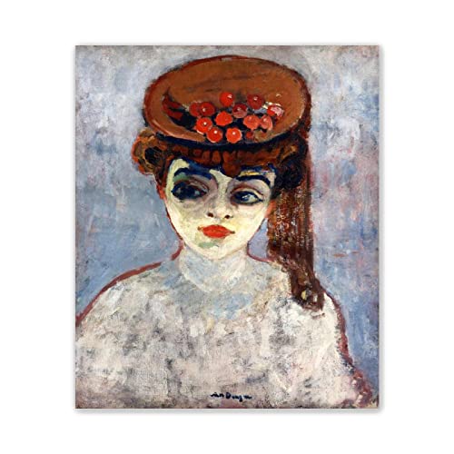 Leinwandbilder-Kees Van Dongen Berühmte Gemälde-Kunstdruck Poster und Drucke-Reproduktion Ölgemälde auf Leinwand-'Hut mit Kirschen'-Wandkunst Porträt Bilder Für Wohnkultur 30x35cm(12x14in)Rahmenlos von JZSDGB