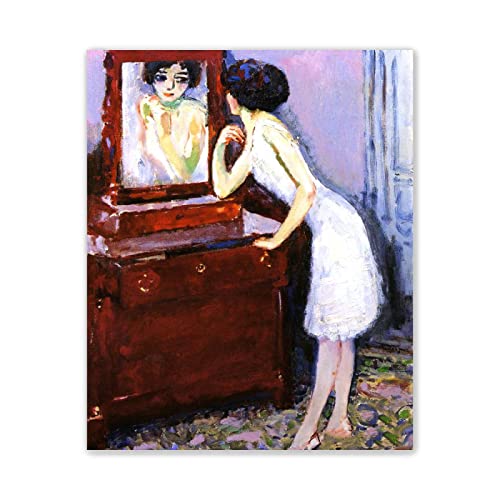 Leinwandbilder-Kees Van Dongen Berühmte Gemälde-Kunstdruck Poster und Drucke-Reproduktion Ölgemälde auf Leinwand-'Vor dem Spiegel'-Wandkunst Porträt Bilder Für Wohnkultur 40x50cm(16x20in)Rahmenlos von JZSDGB