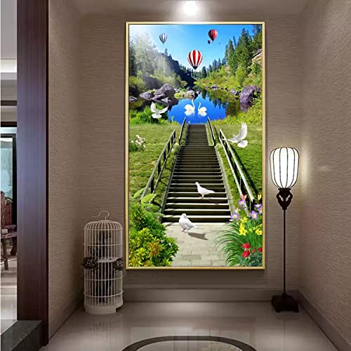 Leinwandgemälde Taube, Wasserfall, chinesischer Druck auf Leinwand, Wandkunst, Landschaft, Natur, Malerei Poster und Drucke, Panorama-Bild, moderne Bilder, 70x140cm(28x55in)ohne Rahmen von JZSDGB