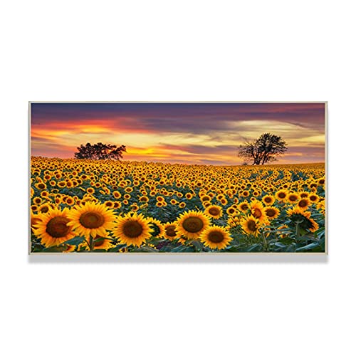 Moderne SonnenblumeLandschafts Gemälde Druck Auf Leinwand Poster Und Drucke Panorama Kunstdruck Leinwand Wandkunst Bilder für Wohnzimmer Wohnkultur 80x136cm(32x54in)rahmenlos von JZSDGB