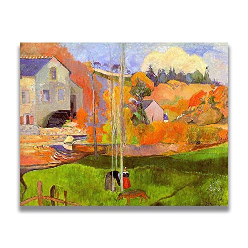 Rahmen-Druck auf Leinwand BerüHmte Gemälde Paul Gauguin„Eine bretonische Landschaft. Davids Mühle'Impressionistische Landschaft Ölgemälde auf Leinwand Poster und Drucke 50x65cm(19x26in)Rahmene von JZSDGB