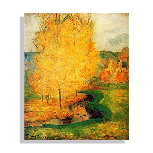 Rahmen-Druck auf Leinwand BerüHmte Gemälde Paul Gauguin'Am Strom, Herbst'Impressionistische Landschaft Ölgemälde auf Leinwand Poster und Drucke Wandbild 60x84cm(24x33in)Rahmene von JZSDGB