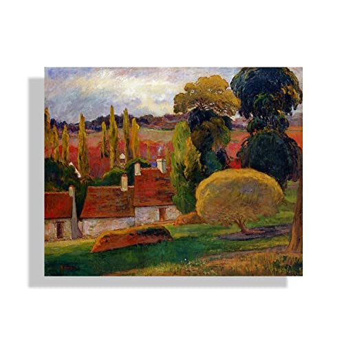 Rahmen-Druck auf Leinwand BerüHmte Gemälde Paul Gauguin'Bauernhof in der Bretagne'Impressionistische Landschaft Ölgemälde auf Leinwand Poster und Drucke Wandbild 30x39cm(12x15in)Rahmene von JZSDGB