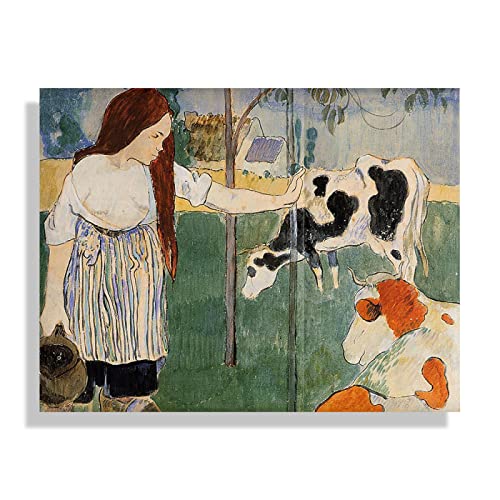 Rahmen-Druck auf Leinwand BerüHmte Gemälde Paul Gauguin'Die Milchmagd'Impressionistische Landschaft Ölgemälde auf Leinwand Poster und Drucke Wandbild 40x50cm(16x19in)Rahmene von JZSDGB