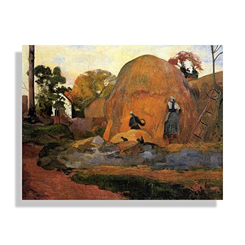 Rahmen-Druck auf Leinwand BerüHmte Gemälde Paul Gauguin'Gelbe Heuhaufen, Goldene Ernte'Impressionistische Landschaft Ölgemälde auf Leinwand Poster und Drucke Wandbild 80x104cm(31x41in)Rahmene von JZSDGB