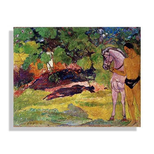 Rahmen-Druck auf Leinwand BerüHmte Gemälde Paul Gauguin"Im Vanillehain, das Rendezvous"Impressionistische Landschaft Ölgemälde auf Leinwand Poster und Drucke Wandbild 30x39cm(12x15in)Rahmene von JZSDGB