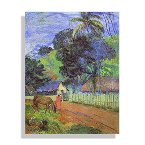 Rahmen-Druck auf Leinwand BerüHmte Gemälde Paul Gauguin'Landschaft'Impressionistische Landschaft Ölgemälde auf Leinwand Poster und Drucke Wandbild 30x39cm(12x15in)Rahmene von JZSDGB