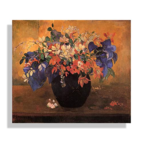 Rahmen-Druck auf Leinwand BerüHmte Gemälde Paul Gauguin'Vase mit Blumen'Impressionistische Landschaft Ölgemälde auf Leinwand Poster und Drucke Wandbild 20x24cm(8x9in)Rahmene von JZSDGB