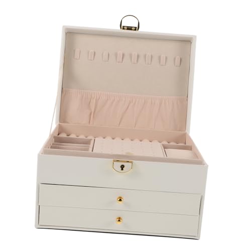 Juwely Storage Organizer mit Schloss 3 Schicht weißer Schmuckschatulle für Ohrringe Armbänder Halsketten & Ringe Elegantes Display -Koffer für Frauen & von JZWCHQ