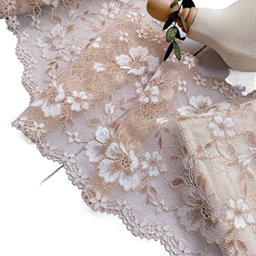 JZYSS Spitzenband 4 Pcs 16CM Wide Light Coffee Tulle Mesh Floral Stretch Lace Ribbon Clothing Scarf Dress Hemlines DIY Apparel Fabric Spitzenborte von JZYSS