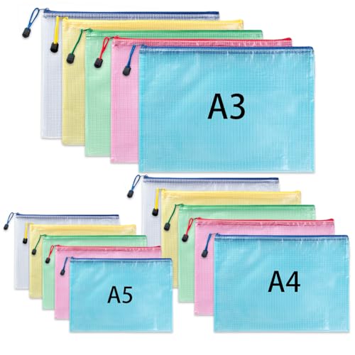 Dokumententasche mit Reißverschluss, 15 Stück Wasserdichte Dokumententaschen A3+A4+A5 Beutel mit Reißverschluss, Dokumentenmappe Plastiktasche Datei Taschen für Schule, Büro, Reise von JaAoyoo