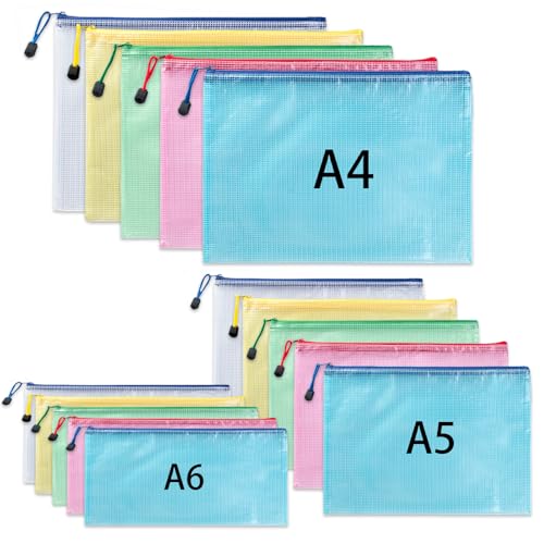 Dokumententasche mit Reißverschluss, 15 Stück Wasserdichte Dokumententaschen A4+A5+A6 Beutel mit Reißverschluss, Dokumentenmappe Plastiktasche Datei Taschen für Schule, Büro, Reise von JaAoyoo