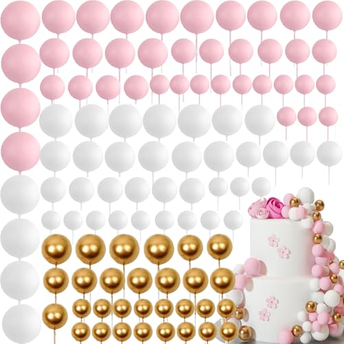 108 Stück Topper Foam Ball Kuchen, Kuchendekoration Geburtstag Cake Topper Bälle für Hochzeit Geburtstag Baby Shower (Rosa) von JaMalign