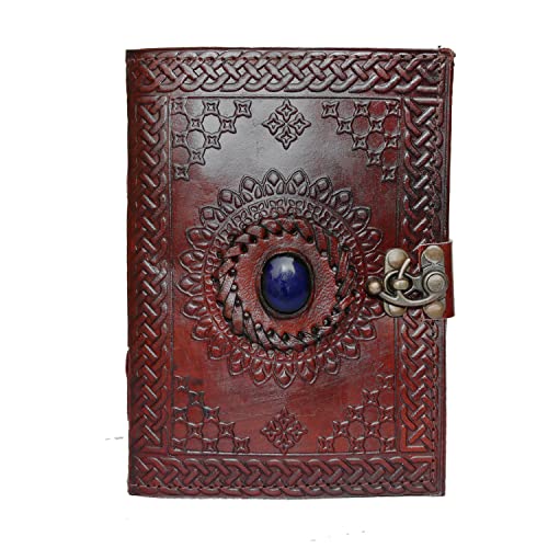 Jaald 18 cm Notizblock Notizen Notizbuch Seiten Handgemacht Album Tagebuch Leder mit Lederbezug Geschenke Antik Keltische Schliesse blauer Stein Kleine von Jaald