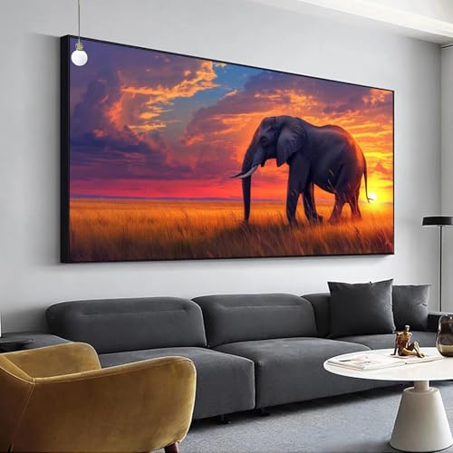 Diamant Painting Elefant Diamond Painting Wiese Bilder, Diamond Painting Set für Erwachsene Kinder, 5D Diamant Painting Groß 30x60cm DIY Full Drill Diamant Malerei Kits, für Haus Wanddeko Y-19 von Jaalinng