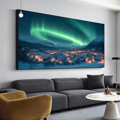 Diamant Painting Polarlicht Diamond Painting Kleine Stadt Bilder, Diamond Painting Set für Erwachsene Kinder, 5D Diamant Painting Groß 70x140cm DIY Full Drill Diamant Malerei,Haus Wanddeko Y-46 von Jaalinng