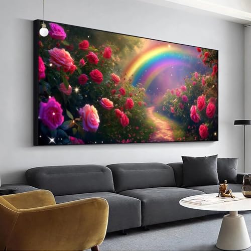 Diamant Painting Rose Diamond Painting Regenbogen Bilder, Diamond Painting Set für Erwachsene Kinder, 5D Diamant Painting Groß 70x140cm DIY Full Drill Diamant Malerei Kits, für Haus Wanddeko Y-7 von Jaalinng