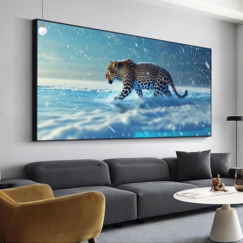 Diamant Painting Winter Diamond Painting Leopard Bilder, Diamond Painting Set für Erwachsene Kinder, 5D Diamant Painting Groß 30x60cm DIY Full Drill Diamant Malerei Kits, für Haus Wanddeko Y-107 von Jaalinng