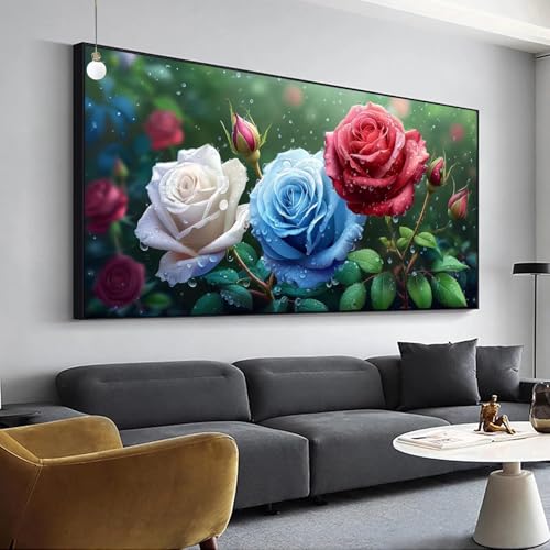 Diamond Painting Rose Diamant Painting Set für Erwachsene Kinder,5D Diamond Painting Regentropfen Bilder,Full Drill Eckige Steine Diamant Malerei 100x200cm DIY Diamant Kunst Kits,Home Wand Décor Y-63 von Jaalinng